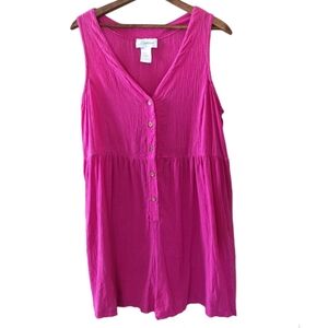 Vintage Rayon Romper Large Pink Half Button Jumper w Pockets Sleeveless Comfy